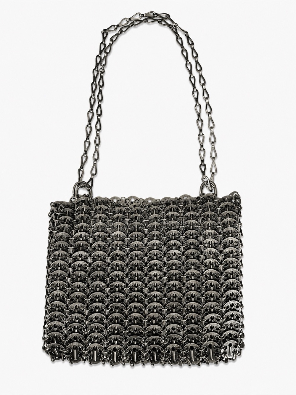 VINTAGE Y2K Paco Rabanne 1969 Metal Disc Bag Gunmetal Silver Fabric Lining RARE
